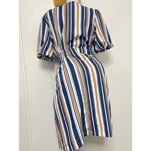 Maggy London Women's Blue Stripes Dress with Pockets / Puff Sleeves Plus Size 14 - Picture 3 of 11